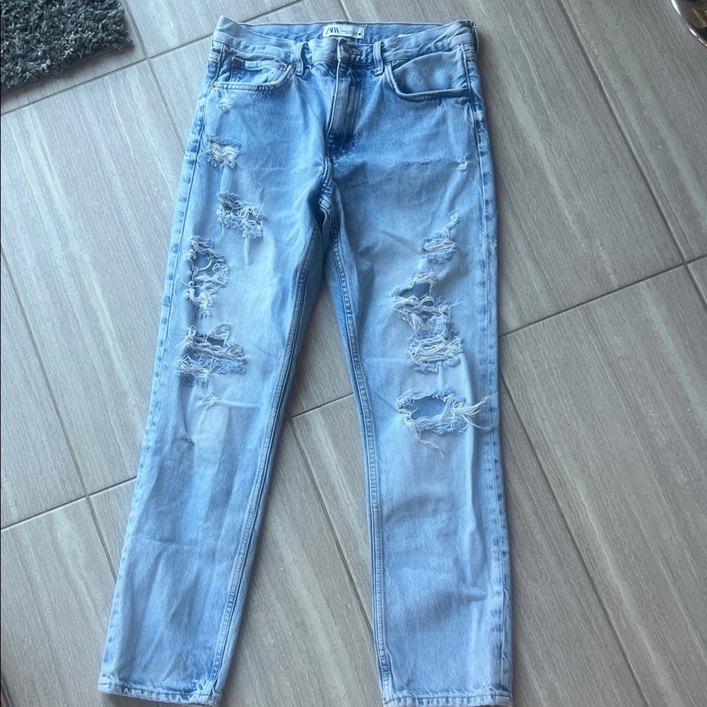 Zara Light Blue Ripped Skinny Jeans